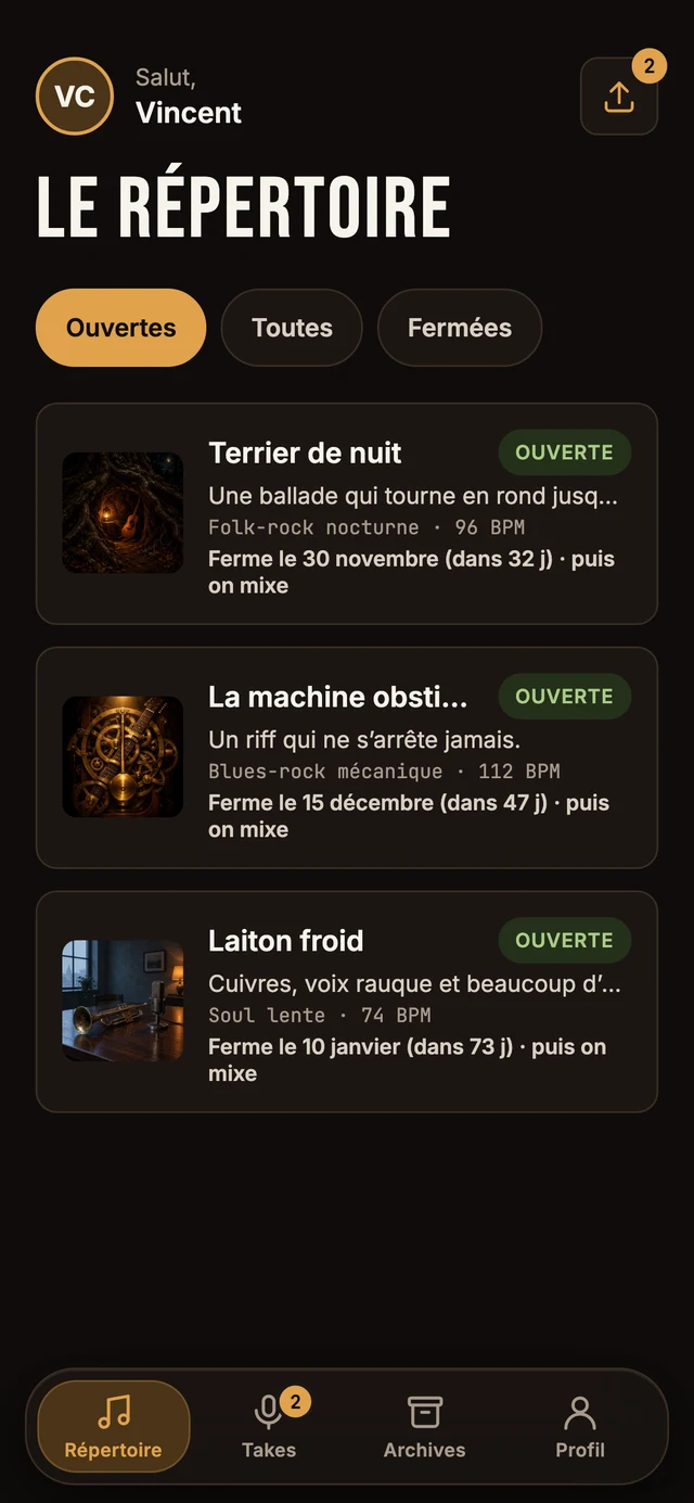 Écran « Le répertoire » de l’app Lapiloop